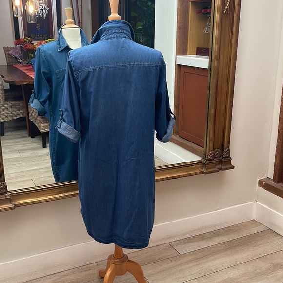 Speed Control Denim Dress with Floral Appliqué - Picture 8 of 17